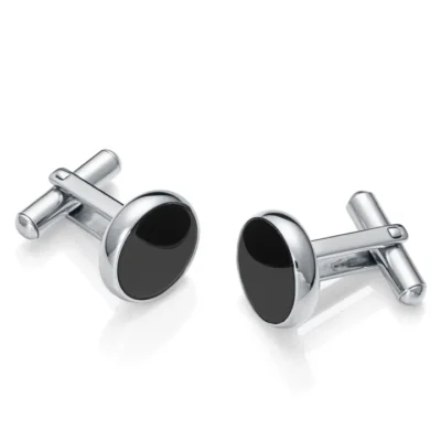 Gemelos Viceroy acero con piedra natural ágata negra
