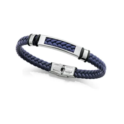 Pulsera Viceroy piel trenzada azul y detalle central acero