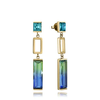 Pendientes Viceroy acero IP dorado y cristal verde y azul