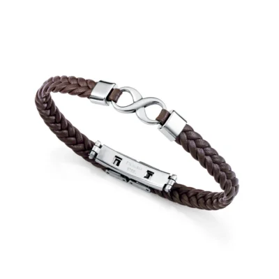 Pulsera Viceroy piel trenzada marrón y acero detalle infinito