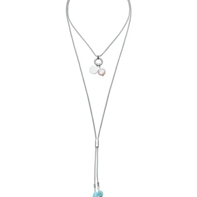 Collar doble altura Viceroy acero con perla natural y amazonita