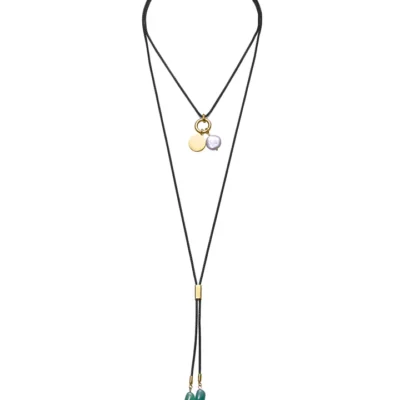Collar doble altura Viceroy acero IP negro con perla natural y ágata verde