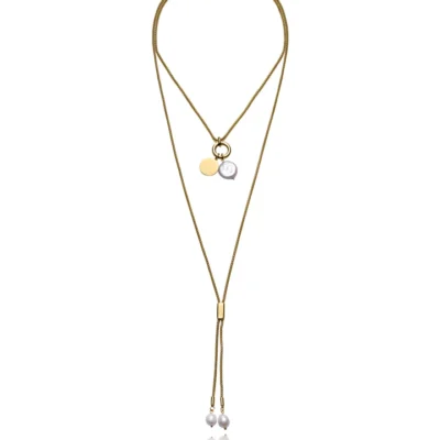 Collar doble altura Viceroy acero IP dorado con perlas naturales