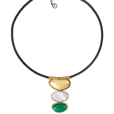 Collar Viceroy acero IP dorado ágata verde y madre perla