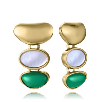 Pendientes Viceroy acero IP dorado ágata verde y madre perla