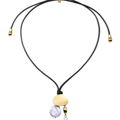 Collar Viceroy acero IP dorado y cordón negro con perlas naturales