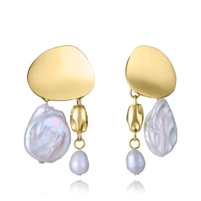 Pendientes aros Viceroy acero IP dorado y perlas naturales