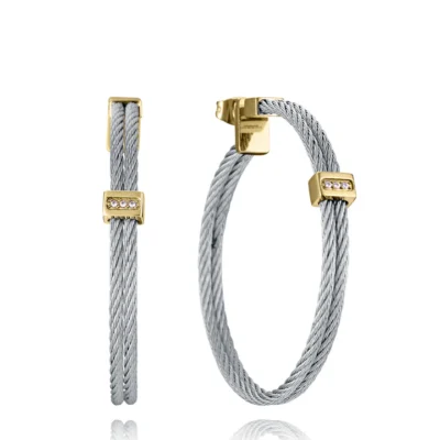 Pendientes aros Viceroy acero IP dorado múltiples cables y barra de circonitas