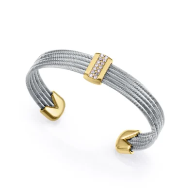 Pulsera Viceroy acero IP dorado múltiples cables y barra de circonitas