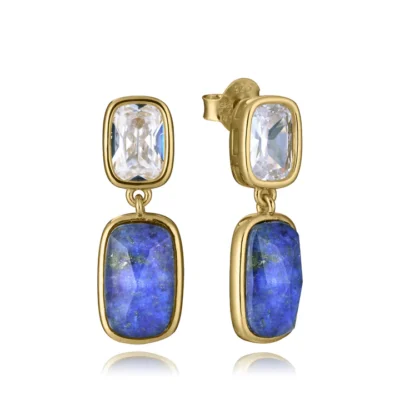Pendientes Viceroy plata de ley bañado oro con laspislazuli y cristal
