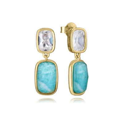 Pendientes Viceroy plata de ley bañado oro con amazonita y cristal