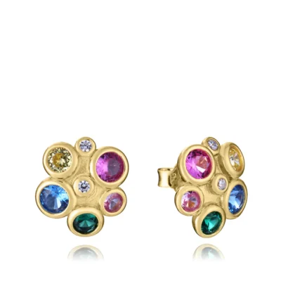 Pendientes Viceroy plata de ley bañado oro y piedras multicolor