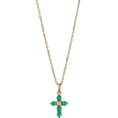 Gargantilla Viceroy plata de ley bañada en oro con cruz mini, piedras naturales, ágata y topacio (copia)