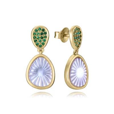 Pendientes Viceroy plata de ley bañado oro con circonitas verdes y nacar