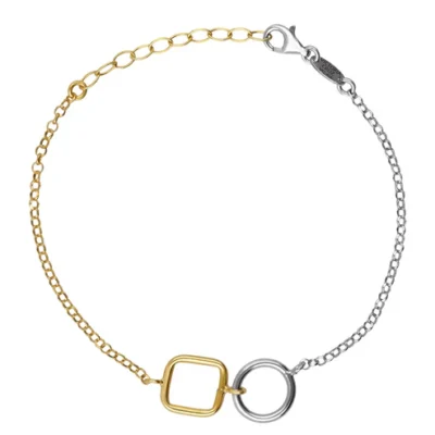 Pulsera Victoria Cruz bicolor círculo y cuadrado Nivola en Plata baño Oro y Rodio