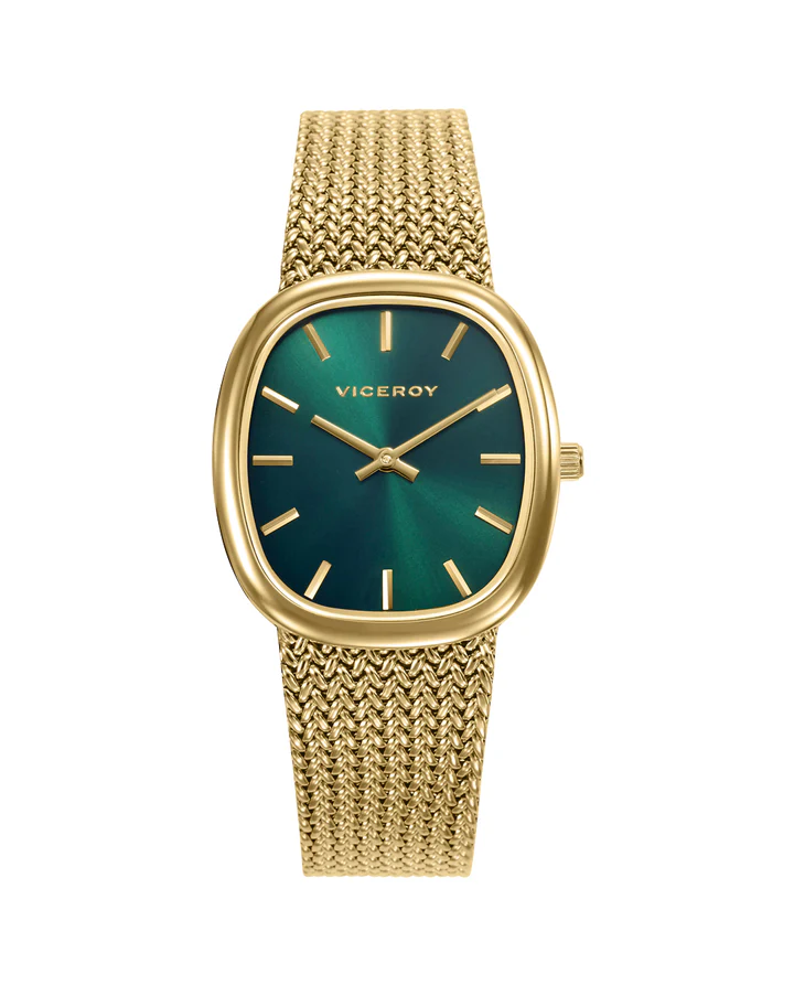 Reloj Viceroy señora acero IP dorado y malla milanesa esfera verde