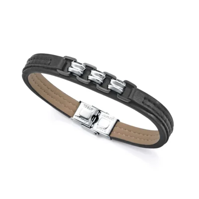 Pulsera Viceroy piel negra y detalles centrales en acero