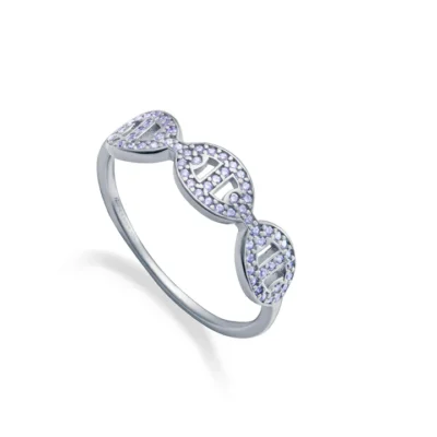 Sortija plata de ley rodiada y circonitas