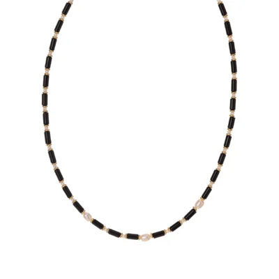 Collar Alisia plata de ley bañado oro piedras alargadas y perlas naturales