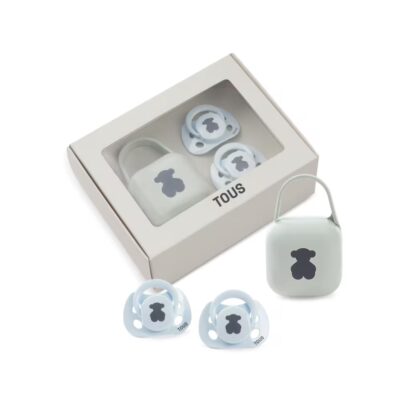 Pack 2 chupetes y portachupete Tous celeste