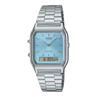 Reloj Casio Edgy collection plateado esfera celeste