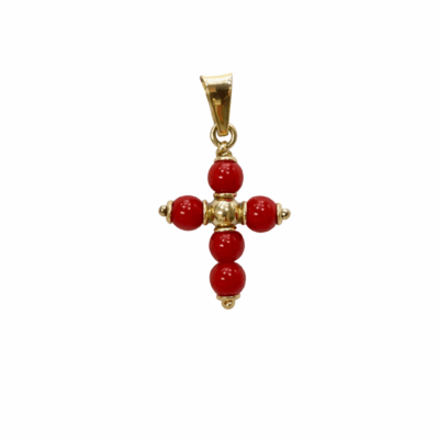 Cruz mini oro y coral
