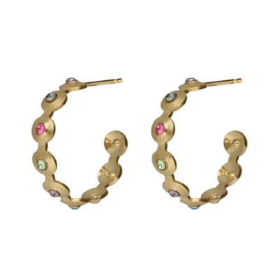 Pendientes aro textura círculo Bruma con cristal multicolor en Plata baño Oro