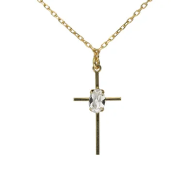 Collar corto cruz y oval Lieve con cristal blanco en Plata bañado oro