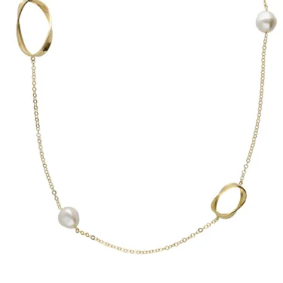 Collar largo Victoria Cruz 95cm espiral con perla barroca en Plata bañado en oro