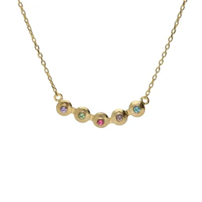 Collar corto textura círculo Bruma con cristal multicolor en Plata baño Oro