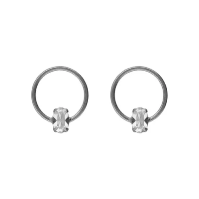 Pendientes botón oval y círculo Lieve con cristal blanco en Plata