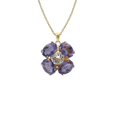 Collar corto flor God Morgen con cristal en Plata baño Oro