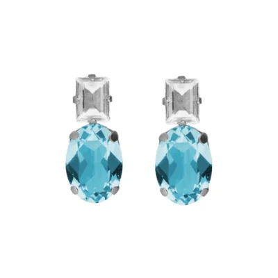 Pendientes cortos oval con cristal en Plata baño Rodio