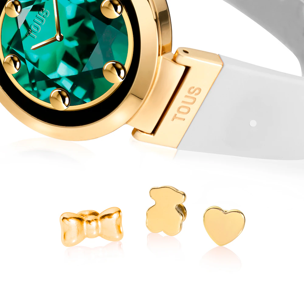 Reloj Tous smartwatch correa silicona beige y acero IP dorado S-Connect charms - Imagen 3