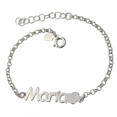 Pulsera rolo nombre y corazón personalizado plata de ley